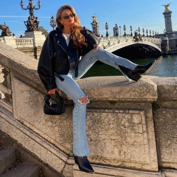 ZARA Faux Leather Biker Jacket Size S NEW With TAGS - Picture 6 of 8